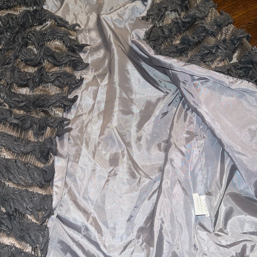 Gray Shaggy Boho Cozy Chic Long Sleeve Lined Open Front Sweater Jacket Size L - Picture 8 of 11